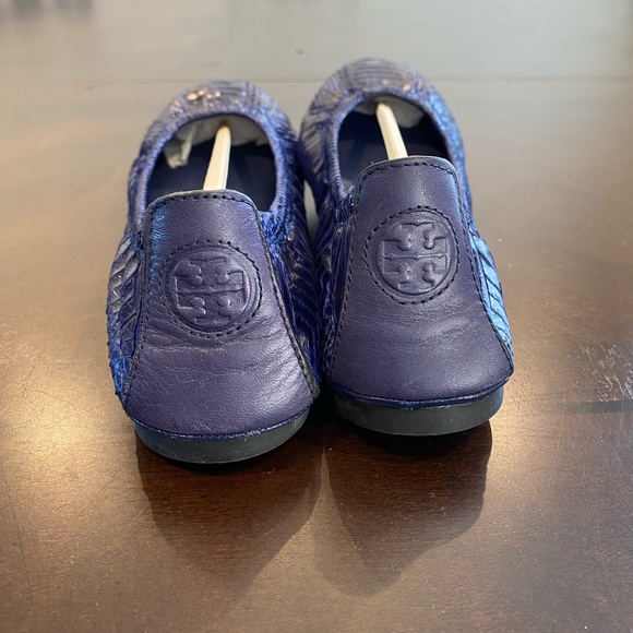 Tory Burch Eddie Python Snake Embossed Leather Flats Ultramarine Blue Size 7 - Picture 6 of 6